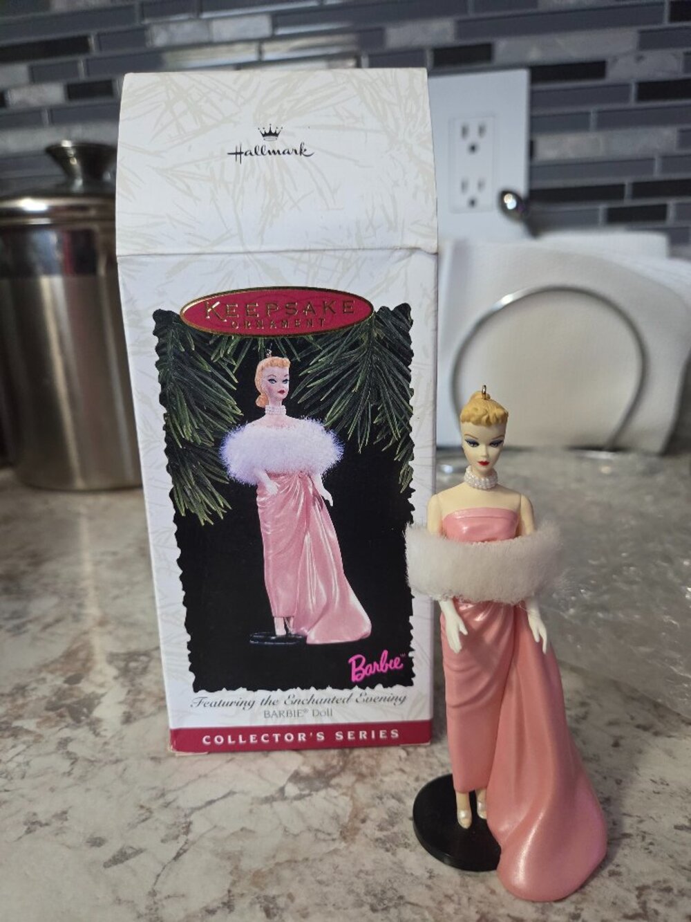 1996 enchanted evening barbie doll hallmark ornament collector's series in box